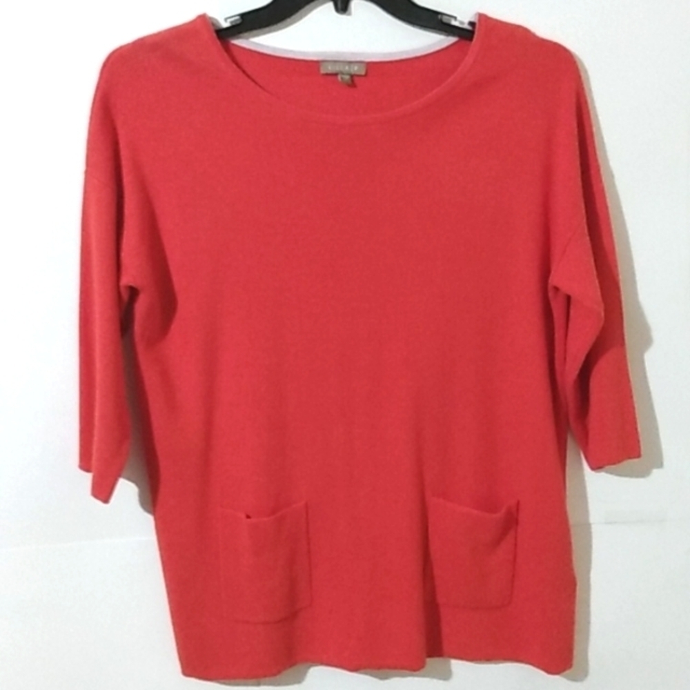 LILLA P SCOOP-NECK ORANGE 3/4 SLEEVE PULLOVER SWEATER SIZE LARGE EUC